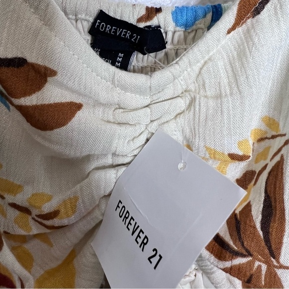 Forever 21 Dress Women Medium Midi Cut Out Floral Ruffled Hi Lo Cream    B4 - Picture 10 of 12